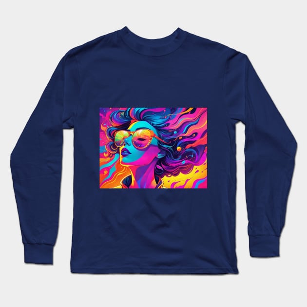 bright portrait of woman with glasses Long Sleeve T-Shirt by gosecreativo20